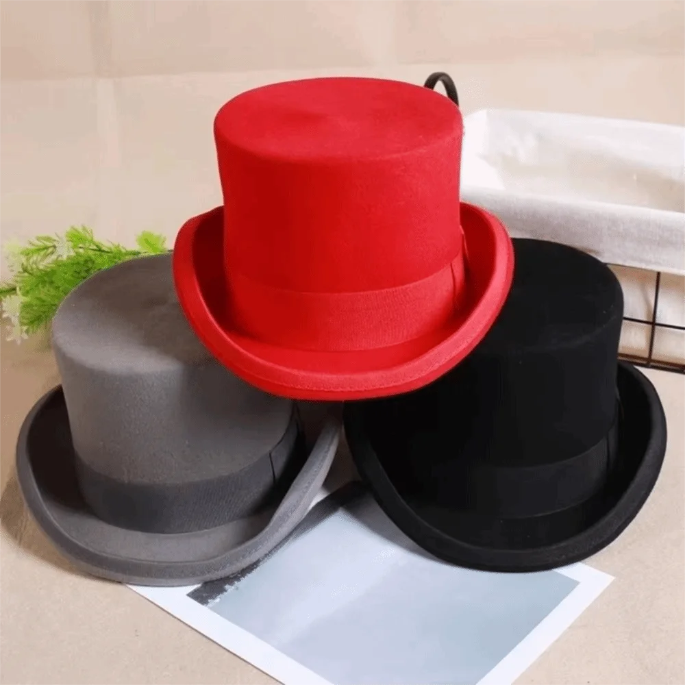 Fashion Wool Material Top Hat Satin Lining Classic Design Wool Top Hat Cylinder Hat Stage Performance
