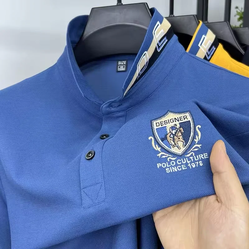 High end luxury silk cotton short sleeve POLO shirt men\'s summer fashion brand embroidered T-shirt cool wrinkle resistant top