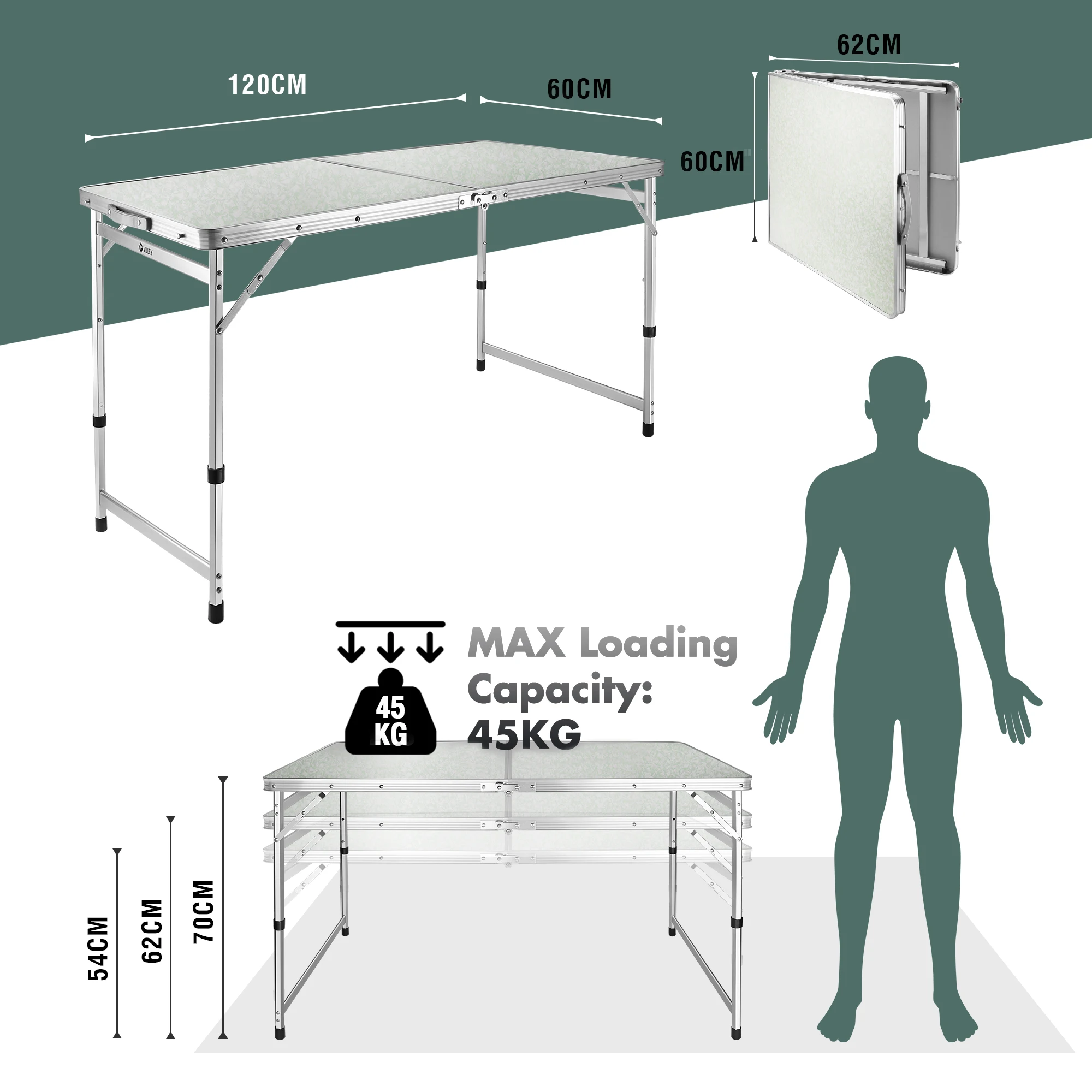 Portable Folding Table Height Adjusted Aluminum Alloy Foldable Desk Backpacking Outdoor Furniture for RV Garden Camping Picnic