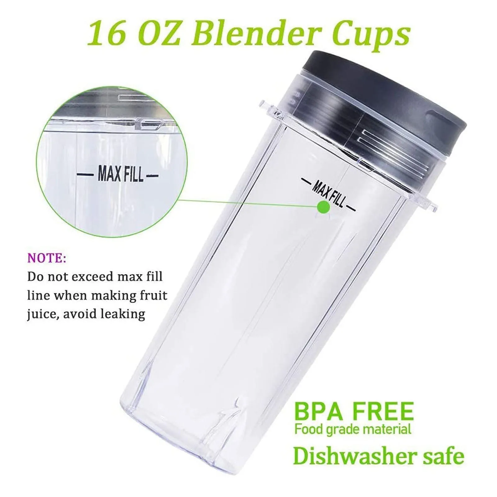 16oz Blender Cup Versatile Leakproof Compatible Smoothies Portable Blender Cup Serve Cup for BL780 BL810 BL770 BL740 BL660