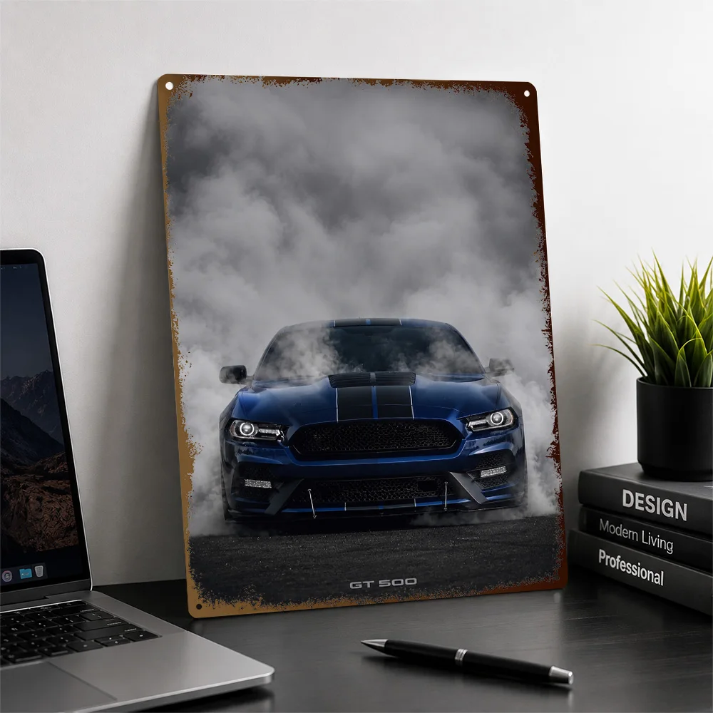 USA GT500 Blue Sports Car Textured Poster Customized Metal Tin Sign Road Performance Legacy Wall Art Made For Machine Admirers