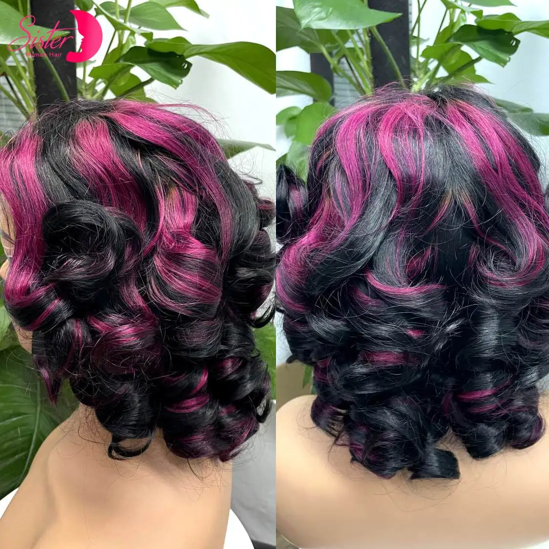 

300% Density 1B-Purple 5x5 Lace Closure Loose Fumi Human Hair Wigs Short Double Drawn Burmese Bouncy Curly Hair Wig for Women