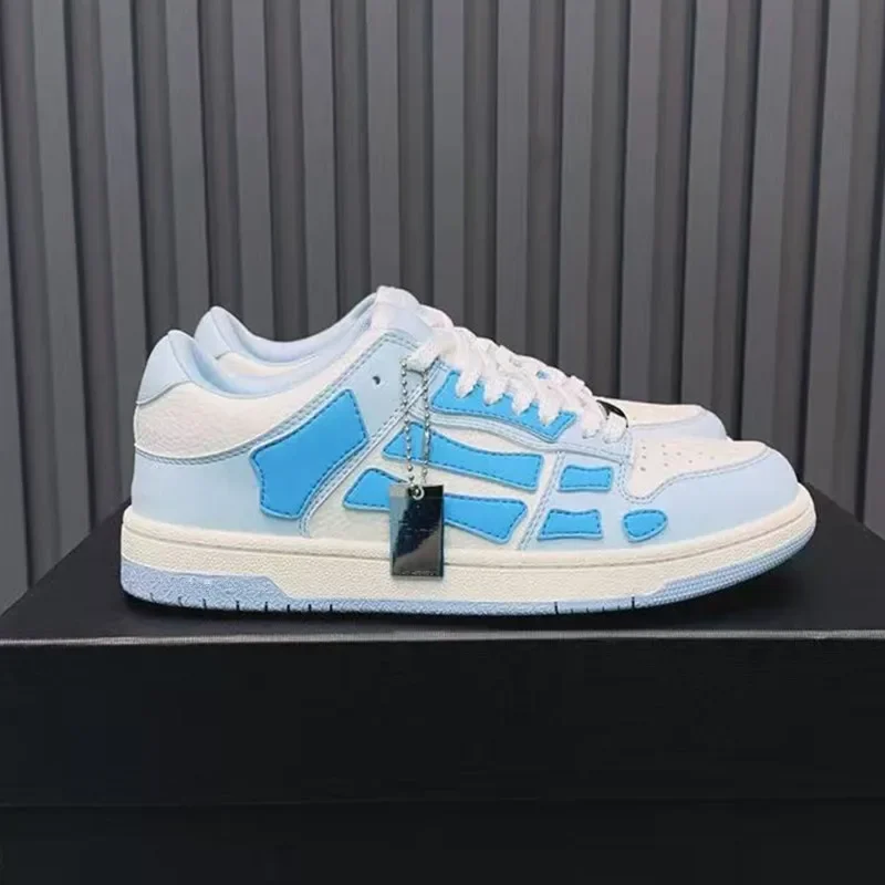 

2026 Spring New Casual Men's and Women's Shoes Flat Bottom Couple Color blocked Leather Board Shoes Trend