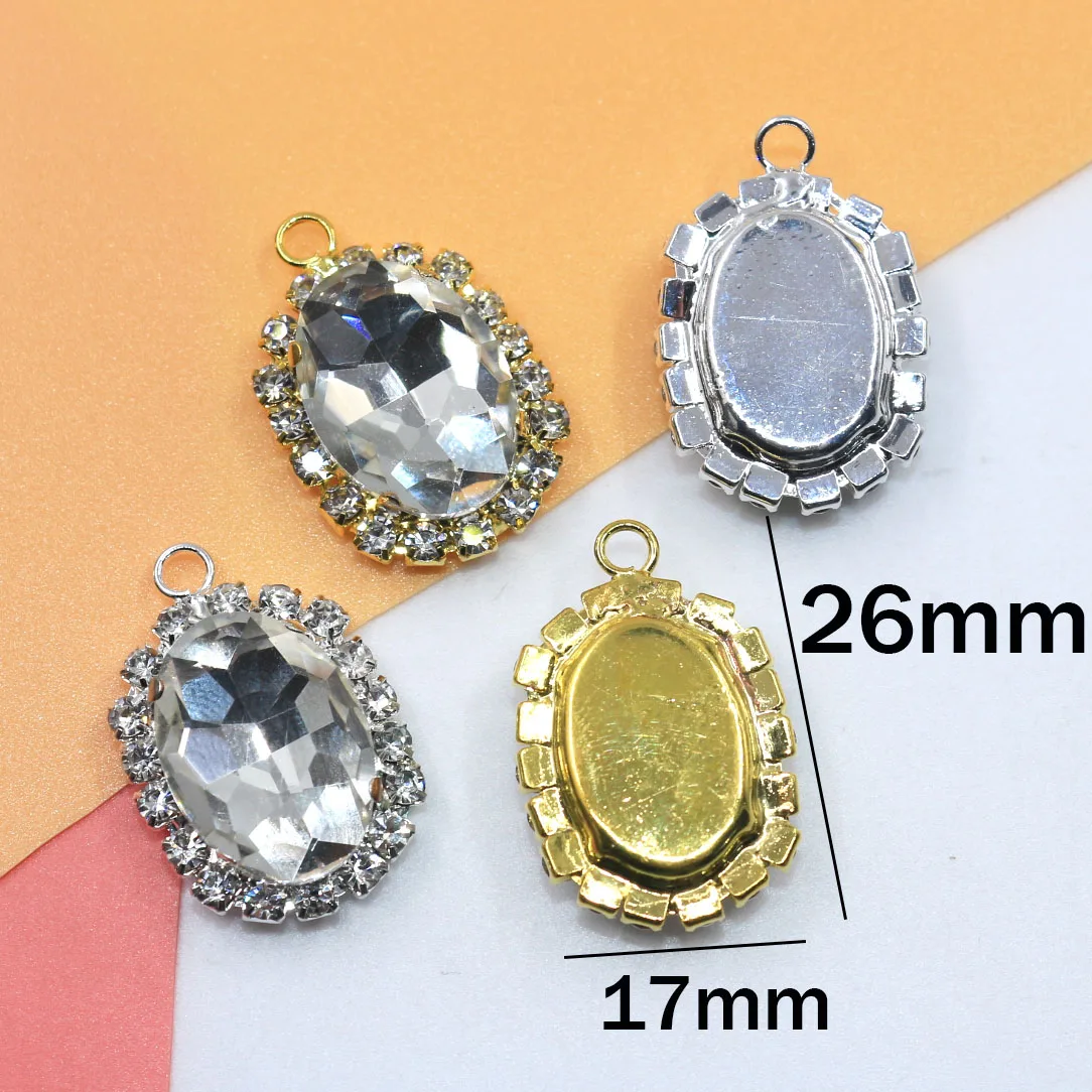 Botões de vidro ovais prateados e dourados, botões de strass brilhantes, decoração de casamento, acessórios de cabelo, roupas diy costuradas, 17x26mm 10 peças