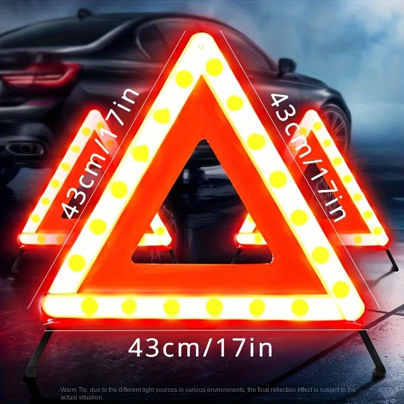 High Visibility Emergency Reflective Sign - Foldable Red Stripe Stand, Durable Weatherproof, For Car Breakdown & Outdoor Use