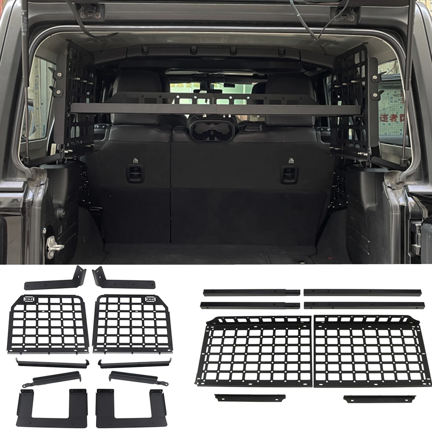 

CGZ Molle Panel Fit for Jeep Wrangler JL 4-door 2018 2019 2020 2021 2022 2023 Rear Trunk Shelf Cargo Storage Debris Racks