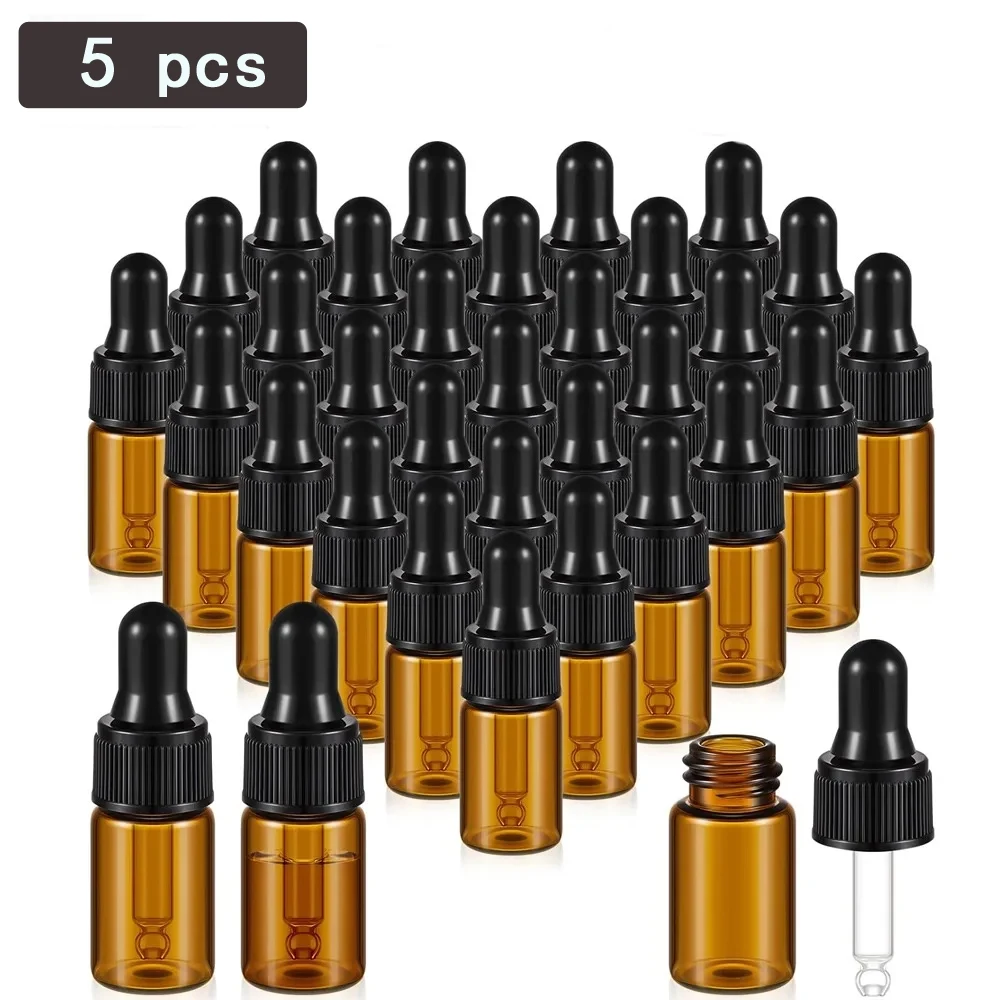 

5pcs Mini Dropper Bottles Glass Empty Essential Oil Aromatherapy Bottles Rose Gold Cap Pipettes Bottles 1ml 2ml 3ml 5ml