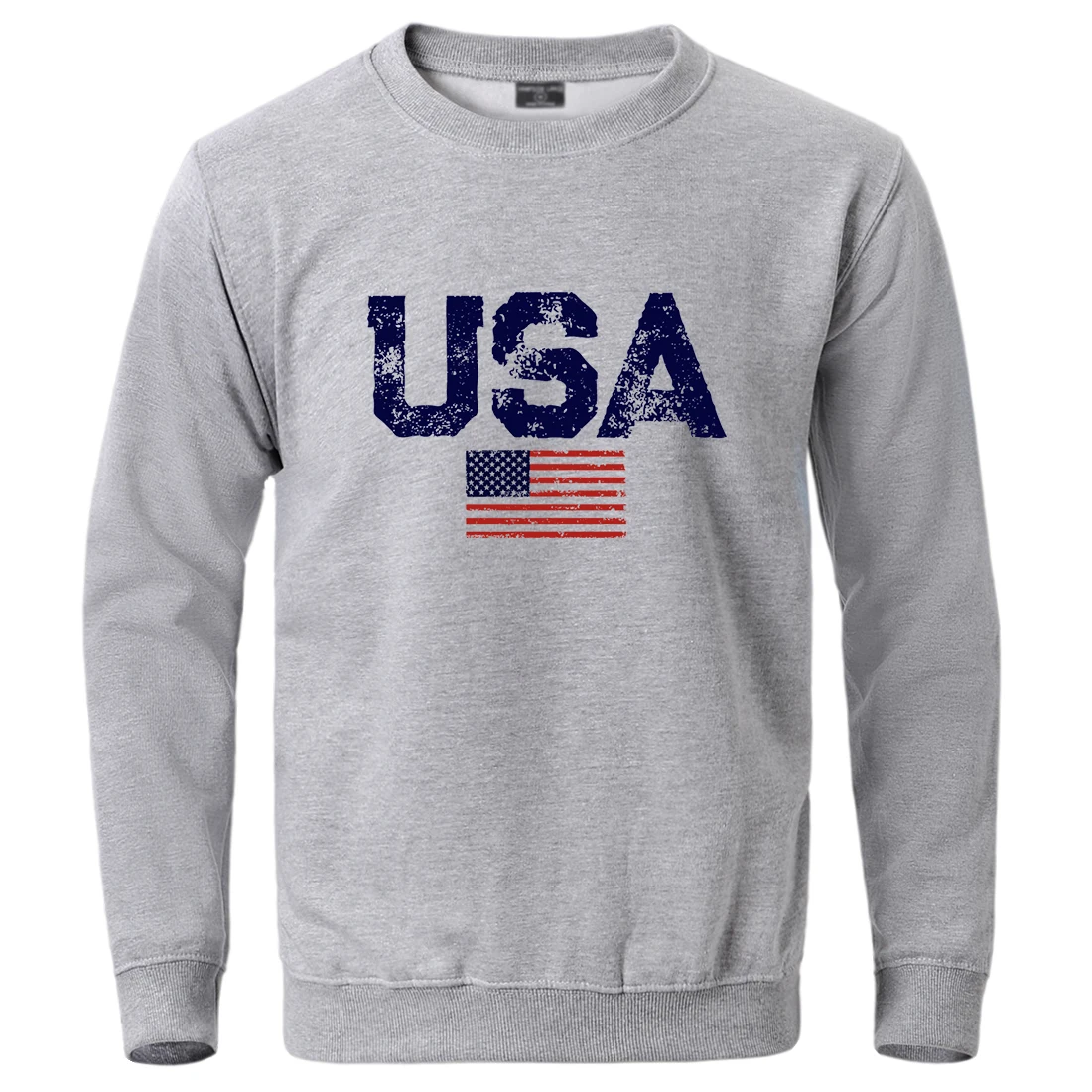 Usa Letters American Flag Stars And Stripes Man Sweatshirt Fashion Warm Pullovers Street Crewneck Streetwear Autumn Warmmale Top