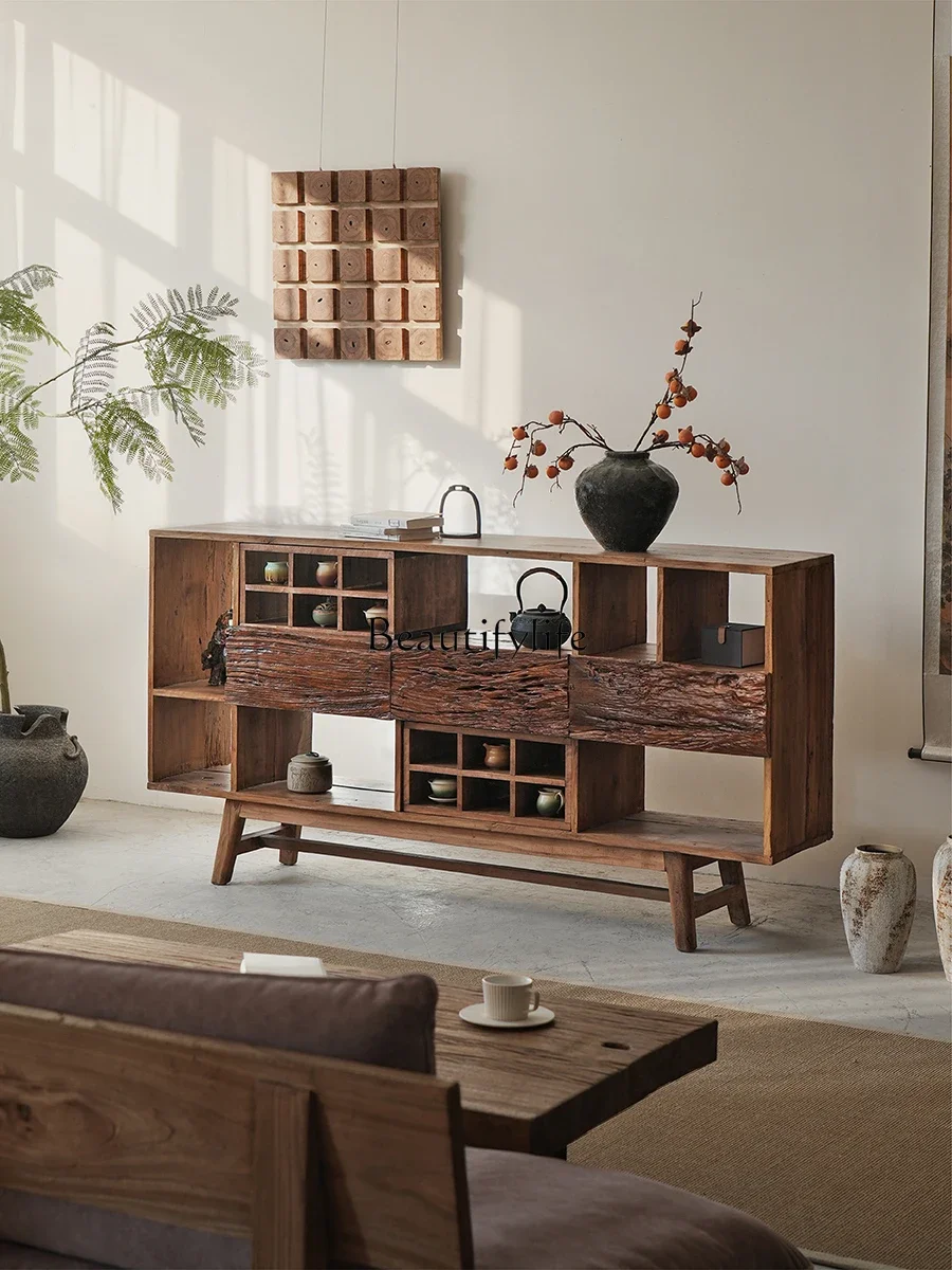 56Wabi Sabi Wind Old Wood Locker Solid Wood Storage Storage Display Rack