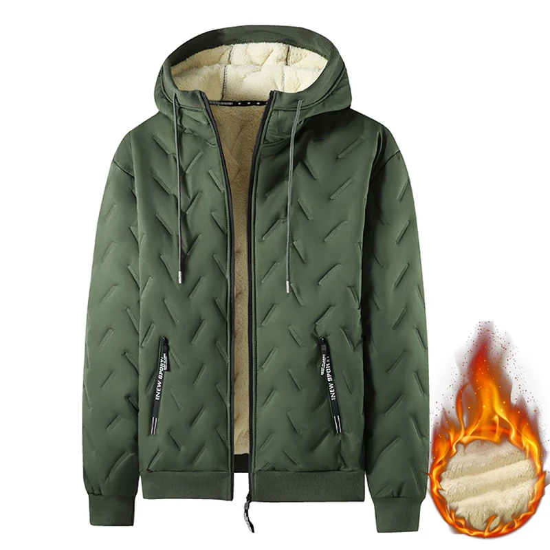 Man Fleece Lined Warm Hooded Coats Thicken Jacket Quilted Jacket Casual Cotton Padded Jacket Puffer Jacket Winter Jacket