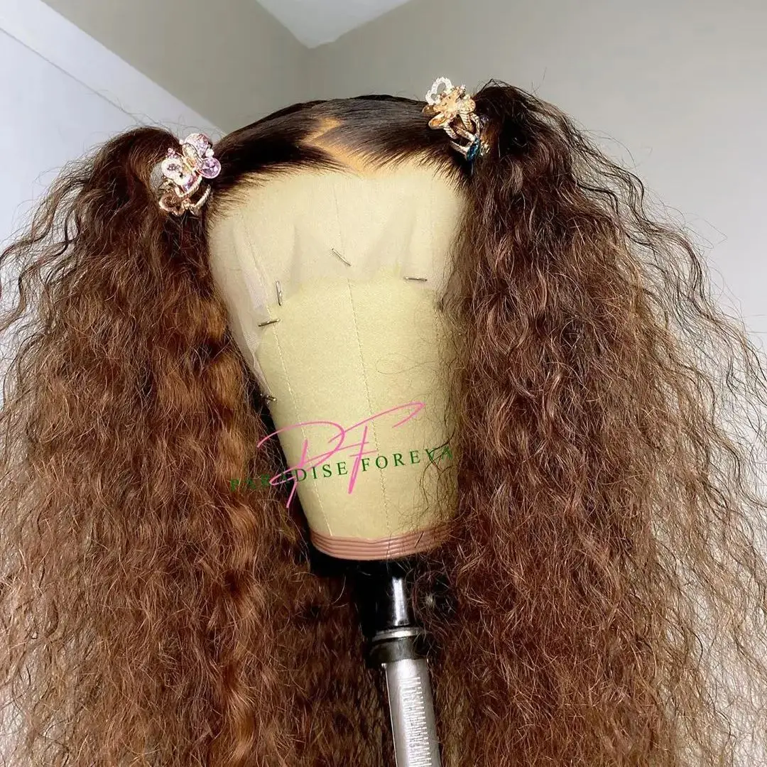 Glueless Soft Long Kinky Curly 26'' 180Density Brown Lace Front Wig For Women BabyHair Heat Resistant Preplucked Free Part Wig