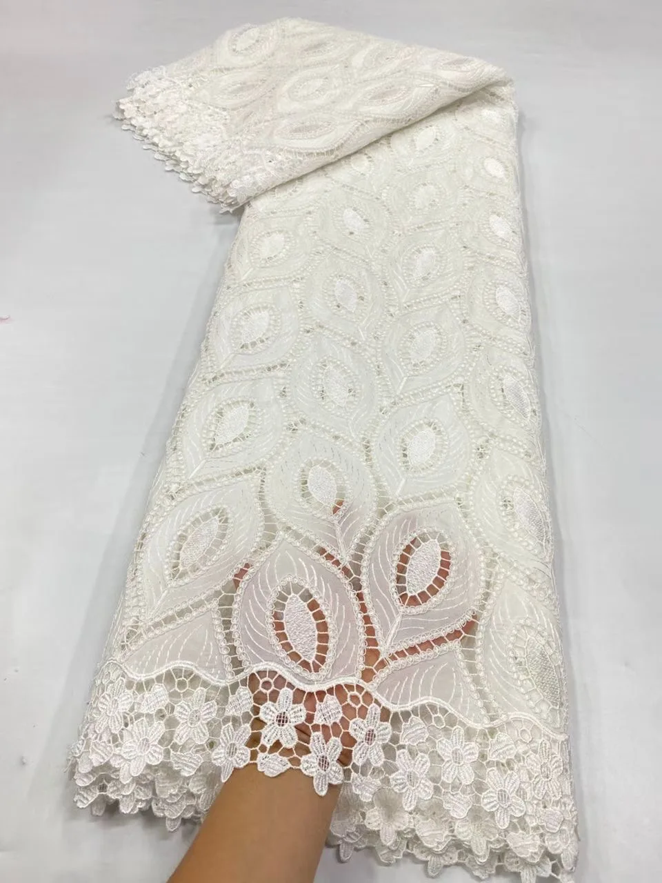 

2025 Высококачественная африканская нигерийская хлопковая кружевная ткань с блестками и вышивкой, тюль для свадебного платья, шифон JL512, 5 ярдов