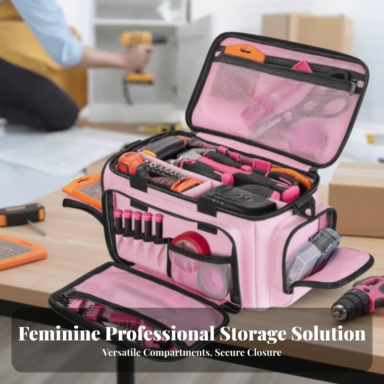 Multi Pocket Industrial Tote Bag for Tools Oxford Cloth Storage with MOLLE Strapping and Mesh Compartments