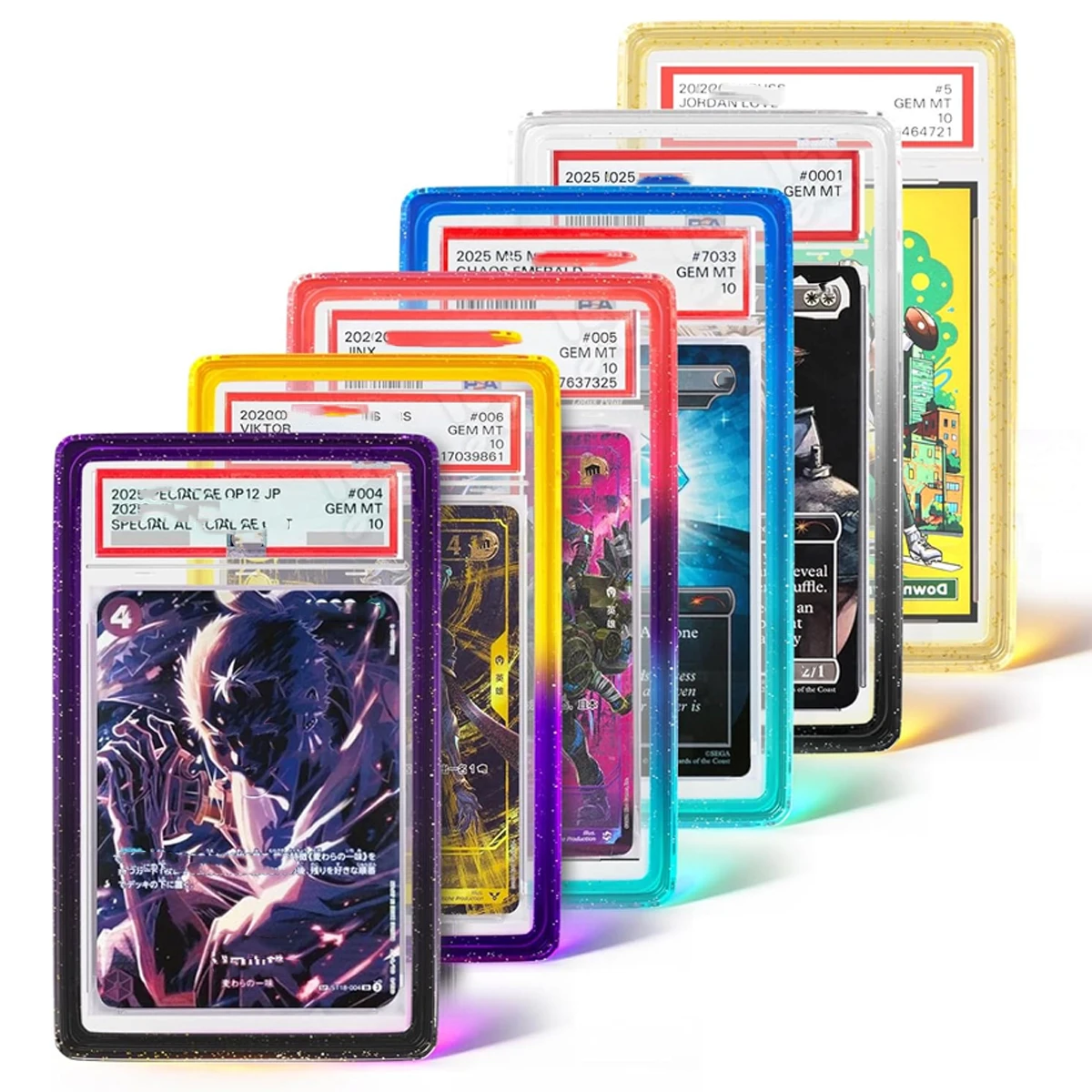 Stackable Slab Guard for PSA 35PT , TPU Slab Protector with Back Panel for PSA Graded Card, Gradient Color Glitter Edition