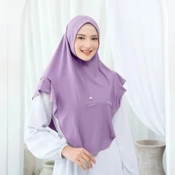 Muslim Diamonds One Piece Amira Hijabs Women Ruffled Headband Arabic Shawl Islamic Headscarf Solid Color Hijab Turbante Mujer