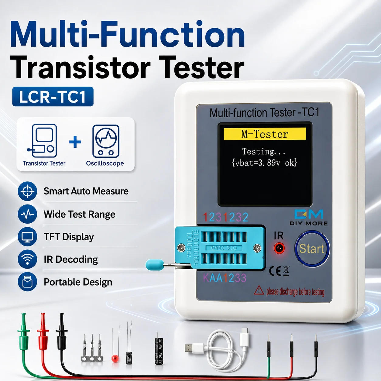 TC1 Multifunction Transistor Tester TFT Color Display Component Meter For Diode Capacitor Resistor Inductor IR Remote Test Tool