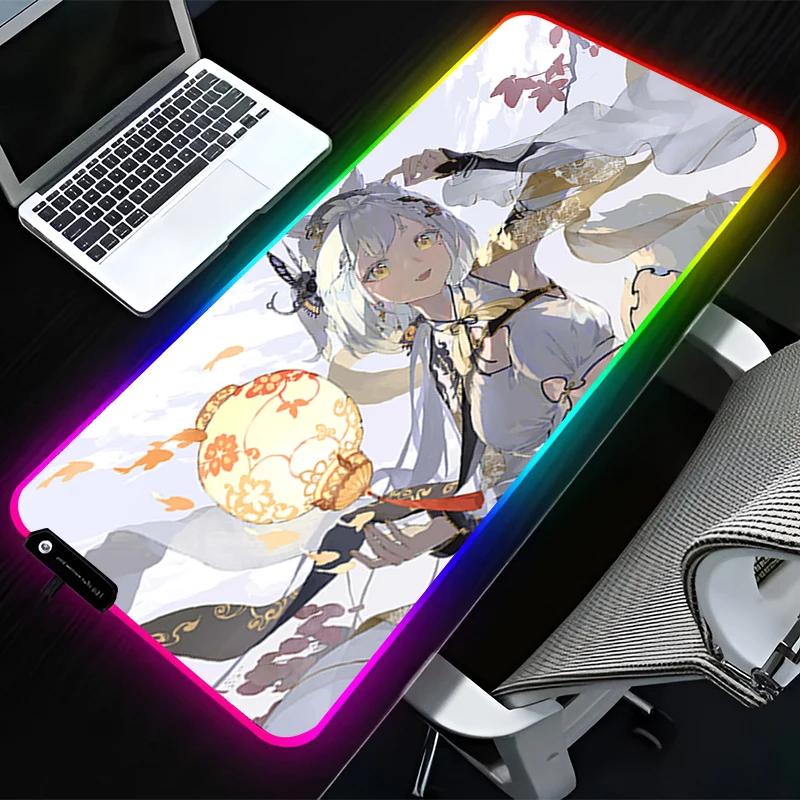 

RGB LED Mouse Pad Rubber Mousepad Computer Gaming Accessories Keyboard Pad Office Decoracion Desk Chinese Style Girl Mouse Mat