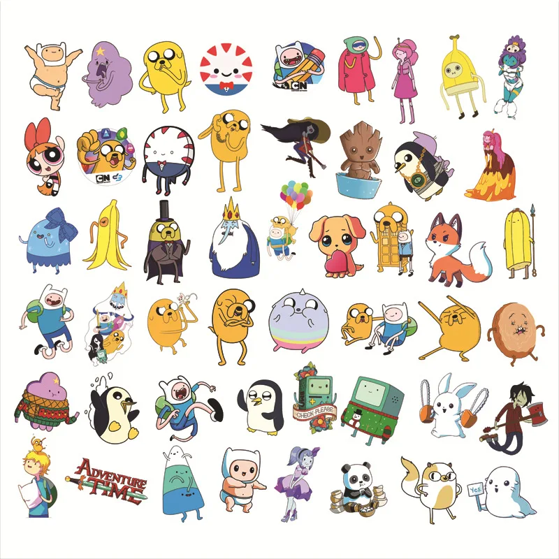 50Pcs Adventure Time Stickers for Laptop, Cute Cartoon Waterproof Vinyl Decal for Teen Girl Adult Water Bottle, Skateboard