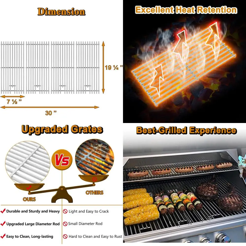 

Replacement Grill Parts for 30 Inch 4 Burner Grills: Premium Cooking Grates, Longtail Cooking Accessories