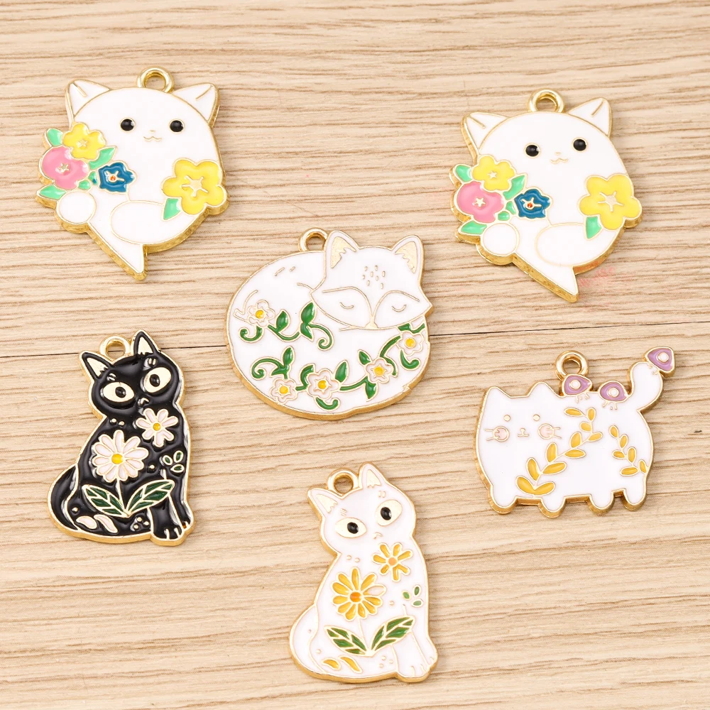 Tusember لطيف المينا الأزهار القط سحر زهرة القطط قلادة صالح القلائد DIY اليدوية تصميم الأزياء مستلزمات العثور على المجوهرات #1