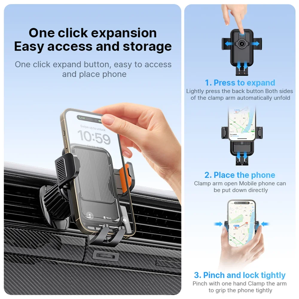 Soporte para teléfono de coche, soporte Universal para teléfono con bloqueo automático mejorado xnyocn con Clip de gancho para ventilación de aire de coche para IPhone Samsun