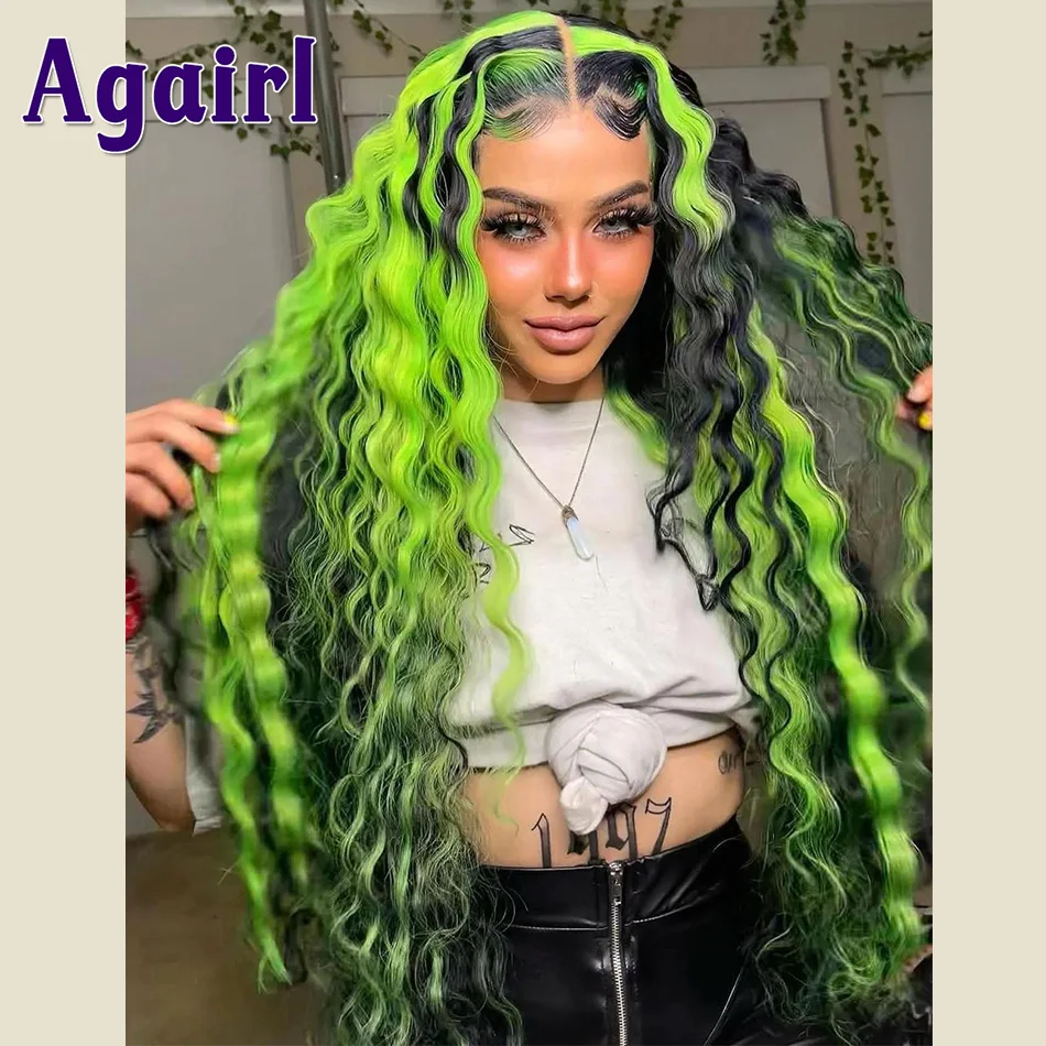 Licht Grün Highlight Perücke Menschliches Haar 13X6 13X4 Lose Tiefe Welle Lace Front Perücken für Frauen Peruanische Lockige Volle Spitze frontal Perücken