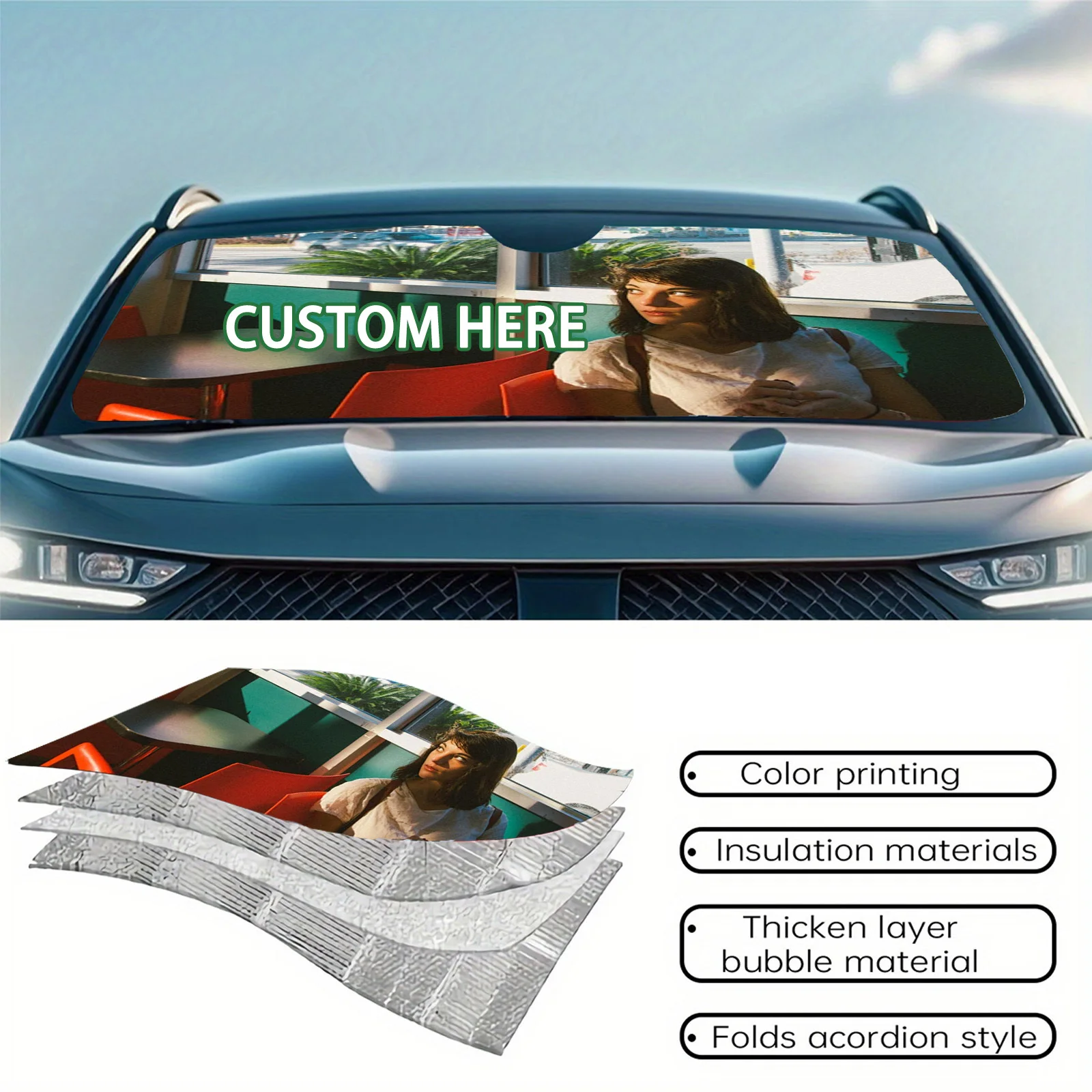 1pc Personalize Foldable Car Sun Visor, Universal Fit for Most Vehicles. Customizable Gift with Your Photos & Custom Text view 5