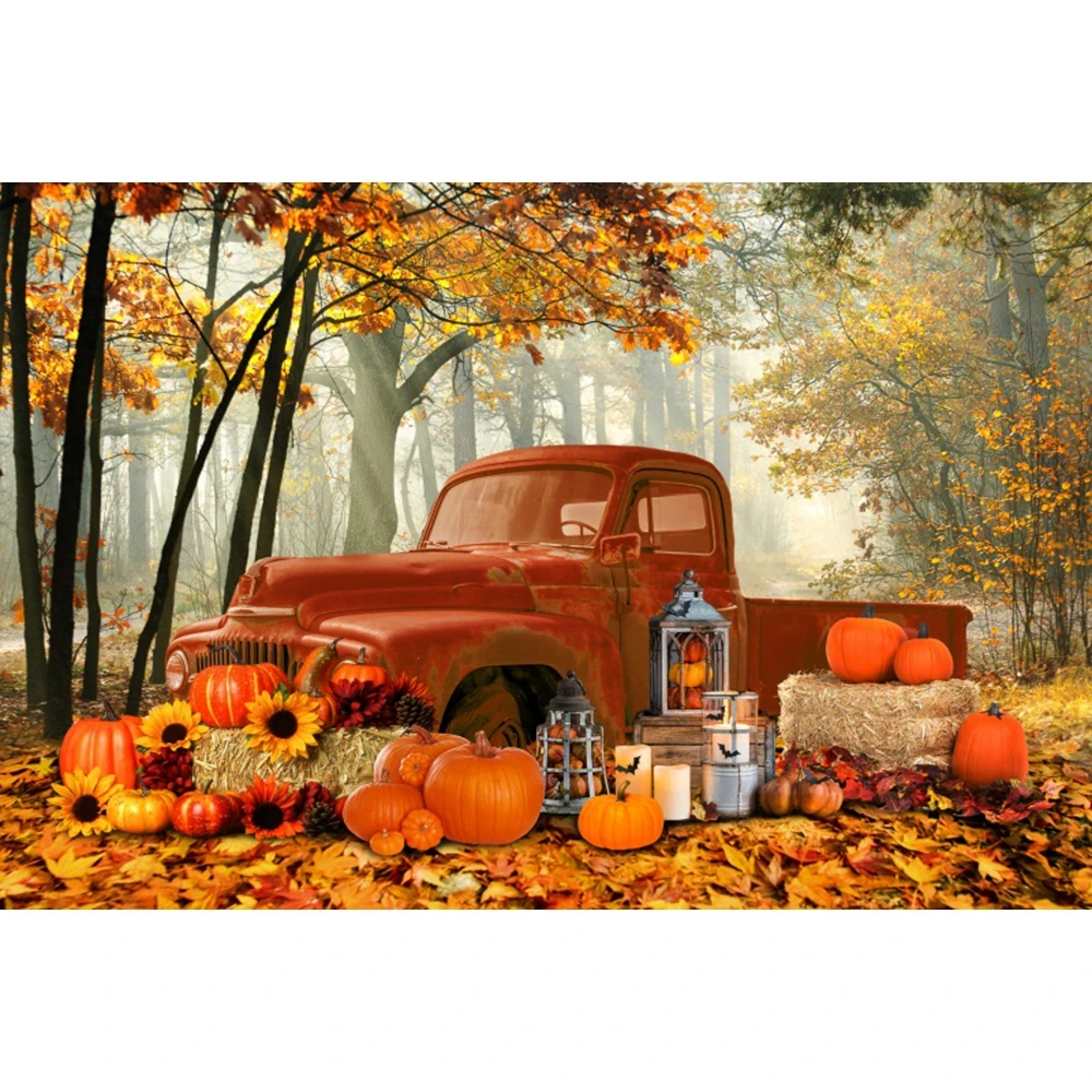 Autumn Forest Backdrop Fall Farm Barn Pumpkin Thanksgiving Harvest Season Maple Truck Baby Portrait Photography Background Decor