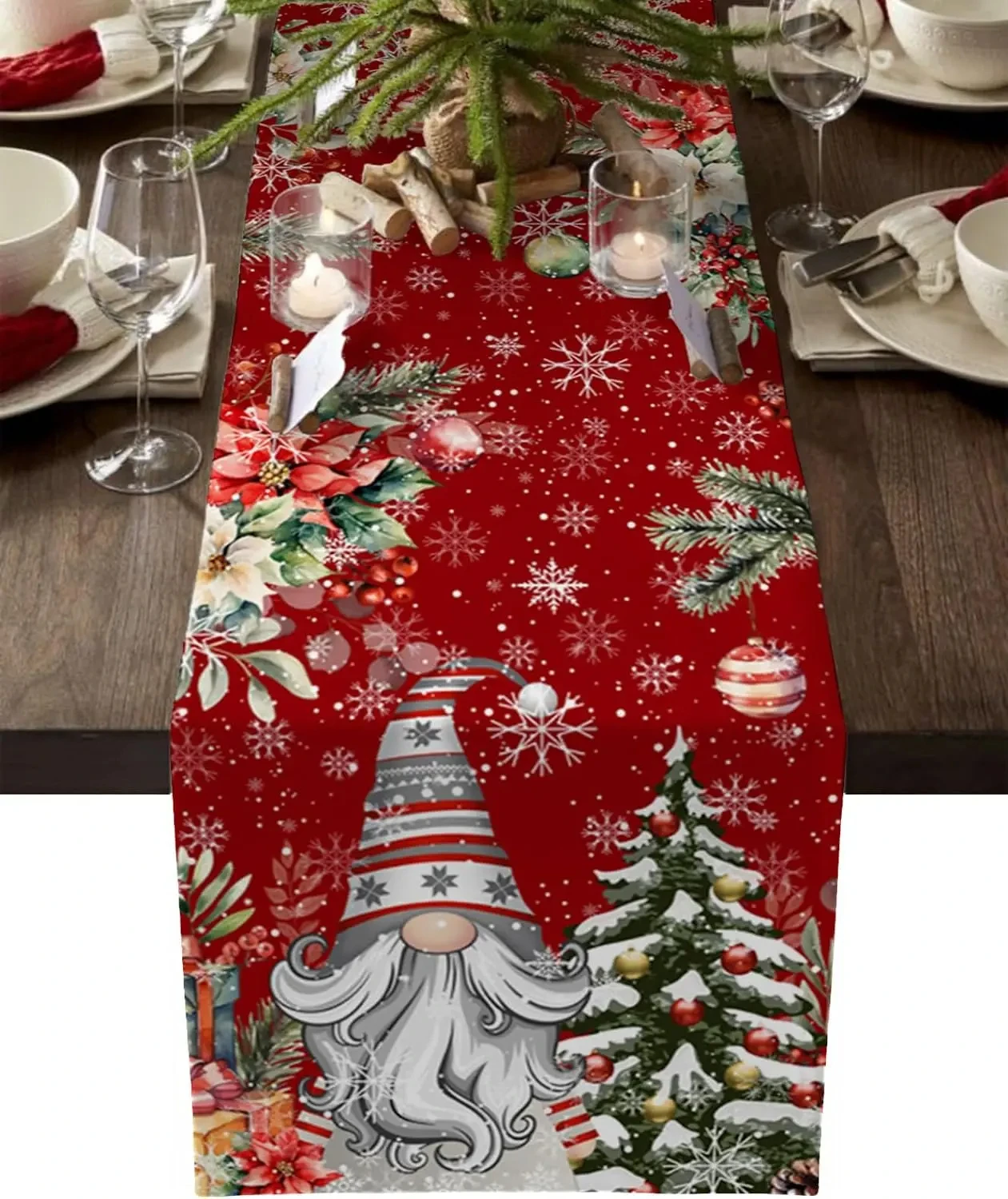 JIT Christmas Gnome Snowflake Table Runner Red Festive For Holiday Dining Table Decoration Cheerful Classic Home Decor Quality