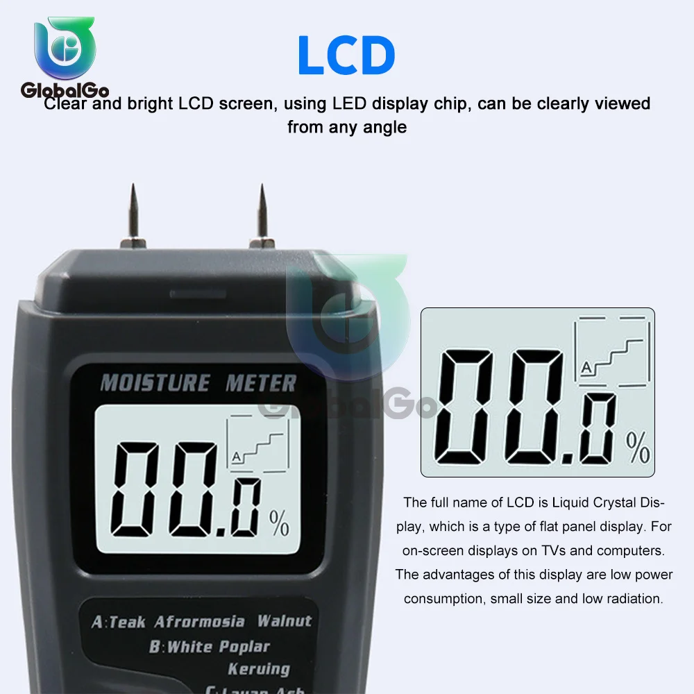 MT-10 Wood Moisture Meter Wood Humidity Tester LCD Displays Hygrometer Timber Damp Detector Resistance Measurement Tree Density