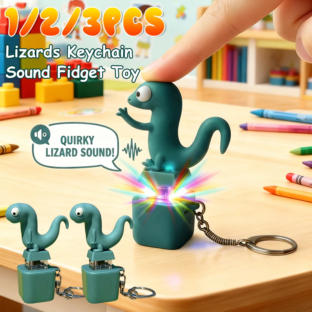 1/2/3PCS Lizard Keychain Sound Fidget Toy with Colorful LED Lights Rechargeable Clicky Stress Relief Keyring for  Teenager