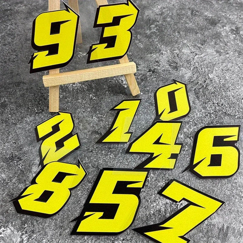 1PC Yellow 0123456789 Number Motorcycle Vinyl Stickers Decals, for Motorbike Helmet Fuel Tank Side Panels & Scooter DIY Decor