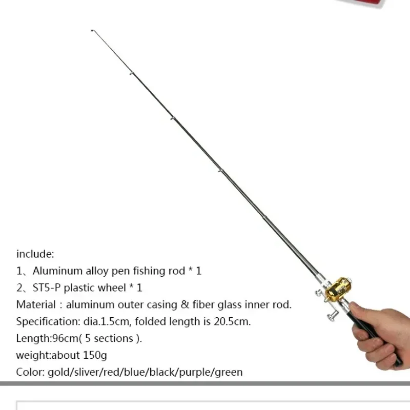 Portable Pocket Telescopic Mini Fishing Pole with Reel Wheel, Folded Pen Shape, 20cm