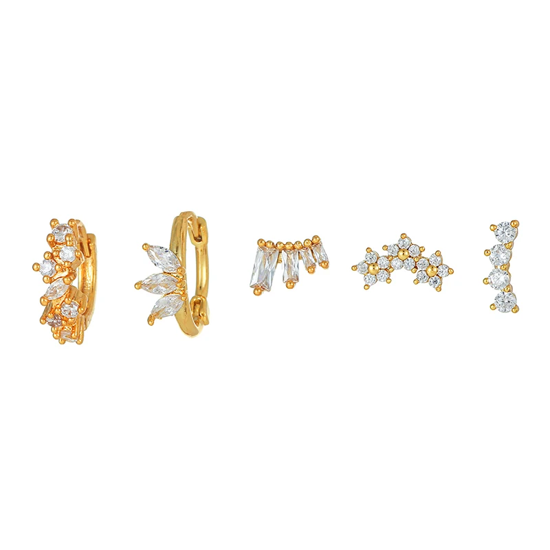 

5pcs Luxury CZ Zirconia Star Stud Earrings for Women Gold Plated Hoop Earrings Set Woman Piercing Jewelry Wedding Gift Accessory