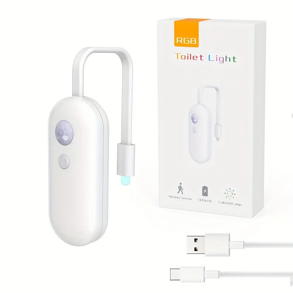 عبوة واحدة من مصابيح المرحاض الليلية مع مستشعر للحركة - 8 مصابيح حمام LED متغيرة الألوان، تشغيل/إيقاف تلقائي لمقعد المرحاض IP65 - 500 مللي أمبير في الساعة R