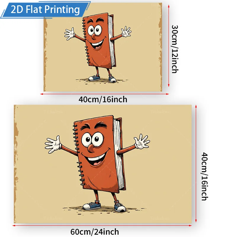 [2D FLAT] 1pc 4x16inch Metal Sign Cartoon Notebook Wall Art 2D Flat Print Decor for Kids Room and Study Space