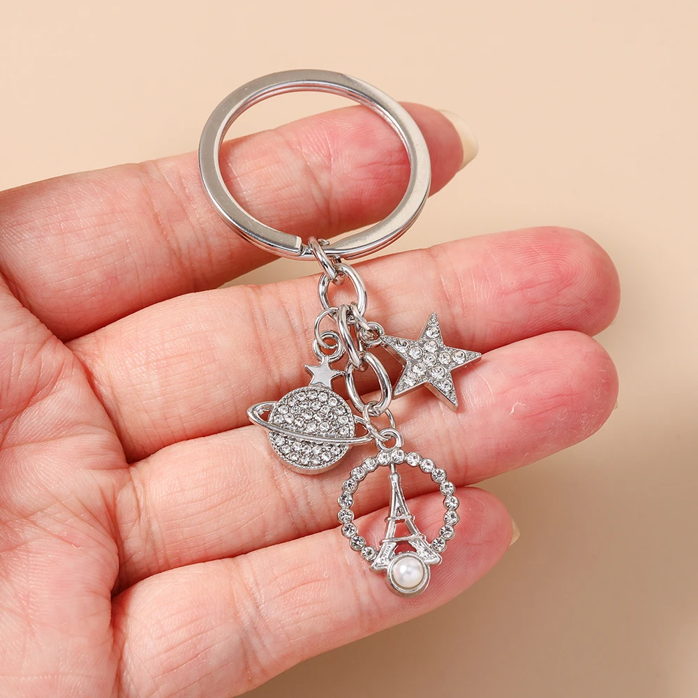 Aihua Zierlicher Strass-Stern-Schlüsselanhänger Kristall-Eiffelturm-Schlüsselring-Anhänger für Damen Mädchen Handtaschen-Deko Charms DIY Schmuck – Detail 5