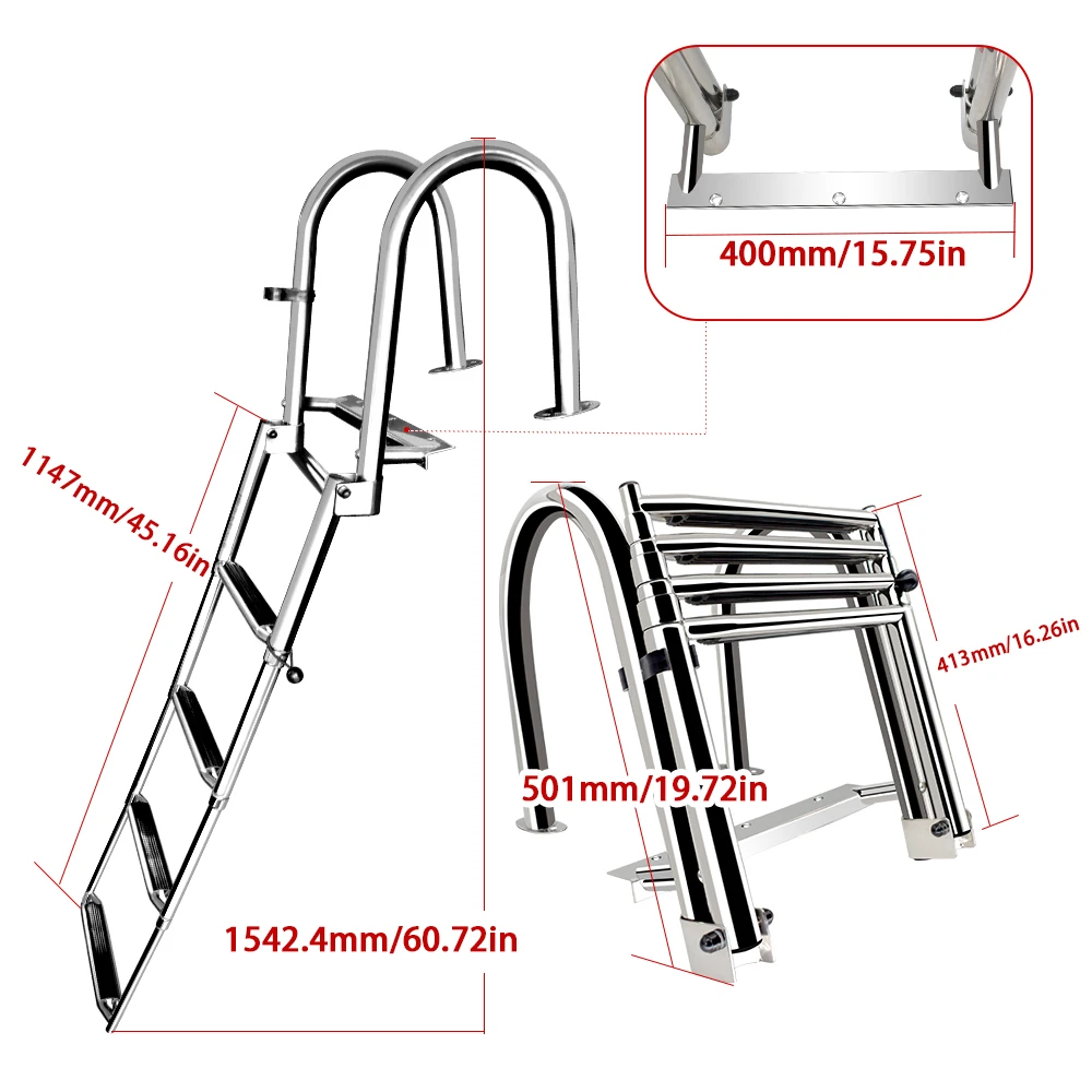 304/316 StainlessSteel Marine Boat Ladder Yacht Marine Replacement Accessory Deck Mount Watercraft Fishing Engine Hardware Kit