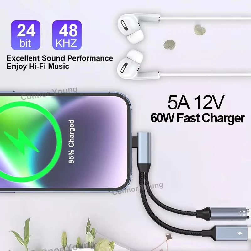 OTG 2 in 1 Elbow Usb Type C to 3.5mm HiFi Earphone Jack PD 30W Super fast charge Audio Aux Adaptor For iPhone 16 Galaxy S24 S23