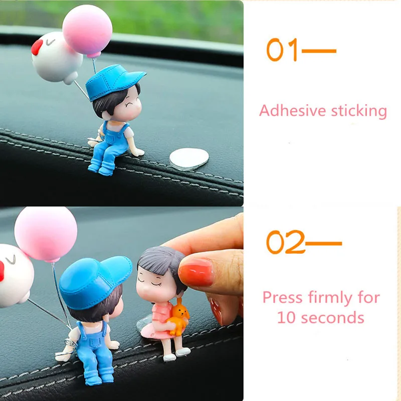 Car Ornaments Cute Cartoon Couples Action Figure Figurines Balloon Ornaments Auto Interior Accessories For Dashboard Girls Gifts