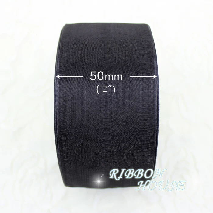 2\'\' (50mm) Black organza ribbons wholesale gift wrapping decoration Christmas ribbons