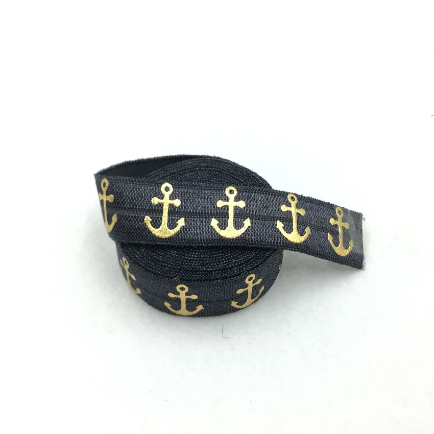 5Yard Shell Anchor Mermaid Polka Dot Leopard Print Fold Over Elastic Band DIY Headbands Strap Sewing Accessories