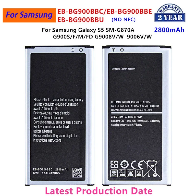 Brand New EB-BG900BBE EB-BG900BBU Battery 2800mAh For Samsung Galaxy S5 S5 900 G900F/S/ I G900H 9008V 9006V 9008W NO NFC/NFC