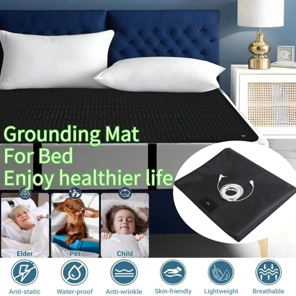 Grounding Bed Mat PU Leather with grounding Cord for Sleep Improve Stress Pain Relief Foot Health Mat Pad for Bed Floor