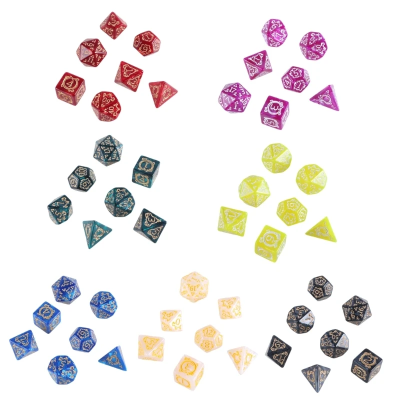 

A1A2 7Pcs Acrylic Polyhedral Dices Multi-Sided Dices Dragon Pattern Board Game Dices