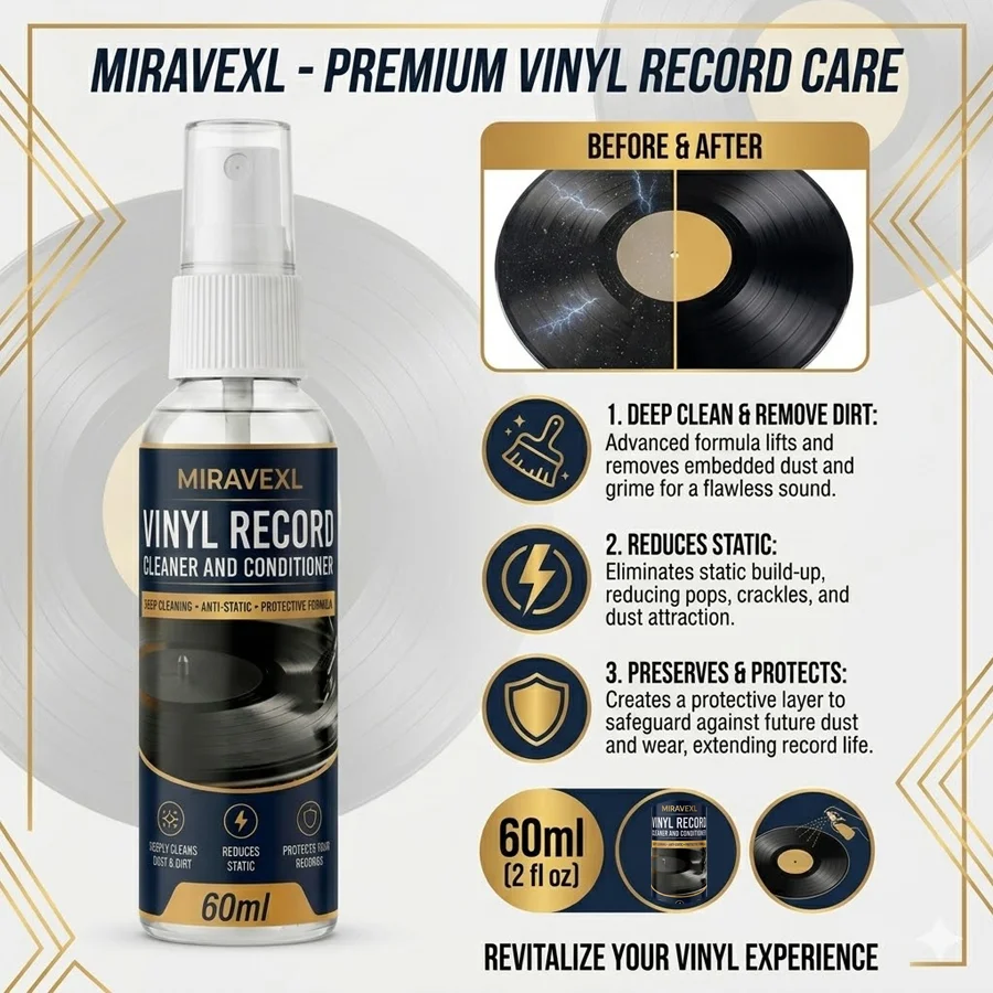 MIRAVEXL Vinyl Record Cleaning Kit: 60ml Spray & Anti-Static Velvet Brush Set — Designed Specifically for Record Maintenance image 5