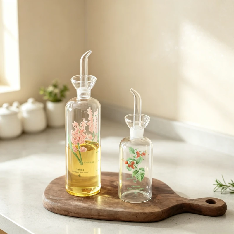 High Borosilicate Glass Oil Dispenser Aesthetic Kitchen Cruet Leakproof Round Storage Bottle for Soy Sauce Vinegar Cooking Oil
