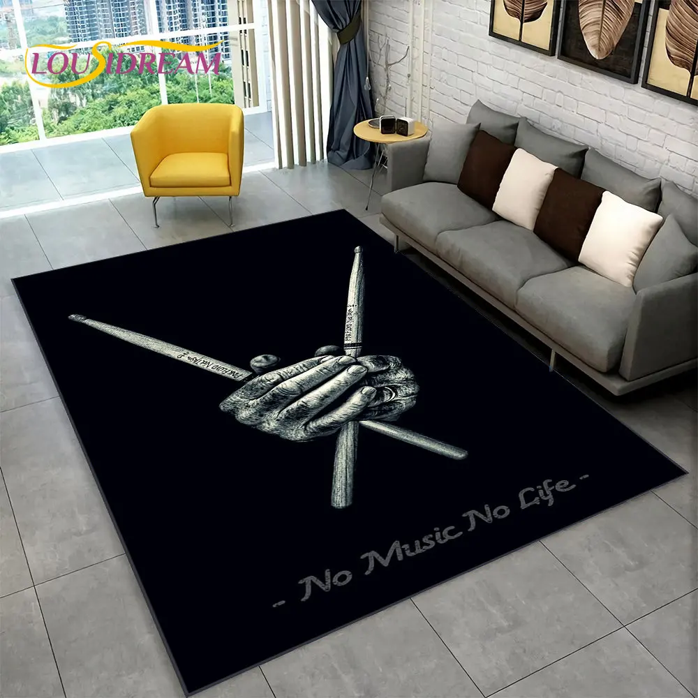 3D Drum Kit Music Instruments Area Rug Large,Carpet Rug for Living Room Bedroom Sofa Doormat Decor,Kid Play Non-slip Floor Mat