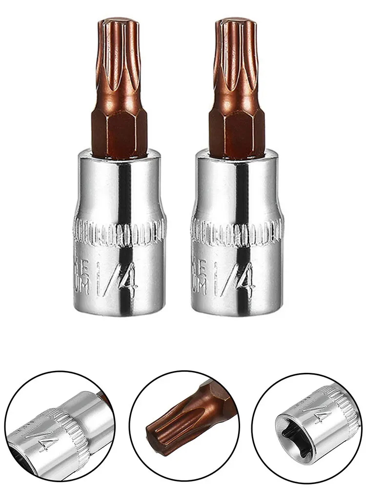 2Pcs Socket Car Parts Pratical Replacement T30 Bit Sockets Accessories High Quality New Torx Bit 1/4 Inch Drive