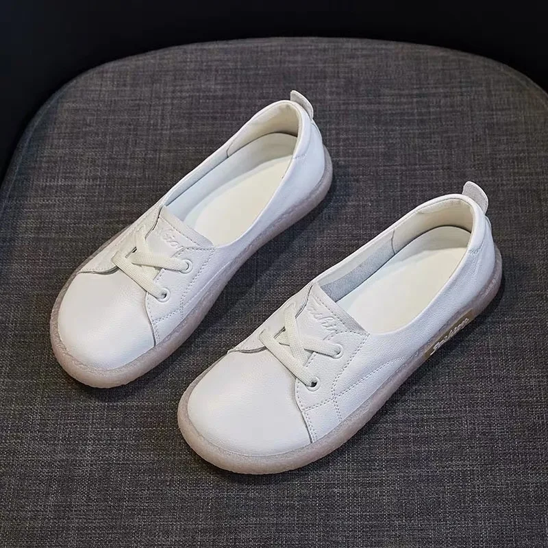 

2023 Leather Casual Slip on Shoes Women Sneakers Vulcanized Shoes Autumn Summer Comfortable Flats Female White Sneaker Loafers